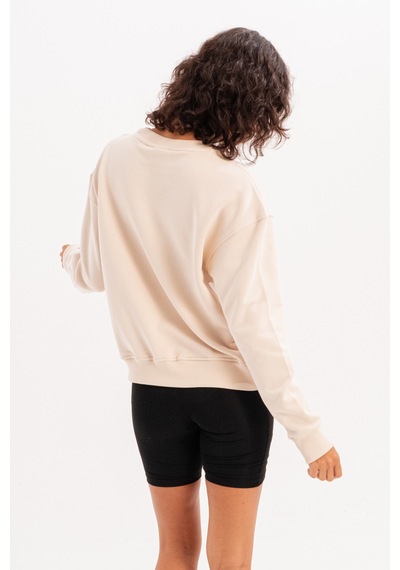Justever Bisiklet Yaka Basic Kalıp Bej Kadın Sweatshirt Eşofman Üstü - Aura Bej