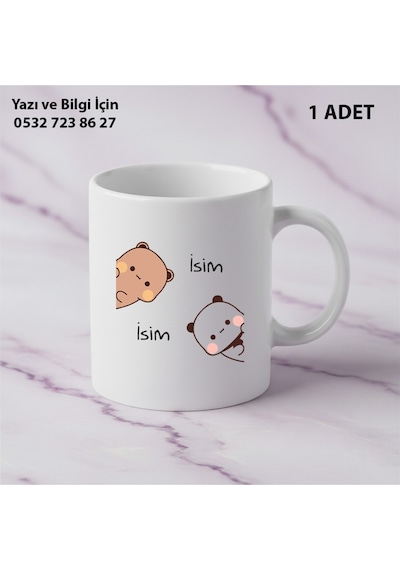 Tekli Hediye Renkli Kupa Dudu Bubu Çift Taraf Baskılı Arkalı-önlü İsim Ve Yazı Yazılabilir Beyaz