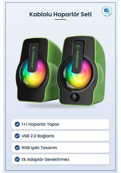 Kablolu Hoparlör Usb 2.0 1+1 Rgb Işıklı Multimedya Ses Sistemi Bi