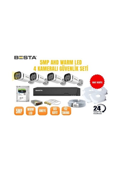 5 Mp 1440p 4 Kameralı Ahd Warm Led Güvenlik Seti