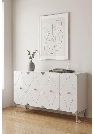 Ka1297bs Alfa Konsol Ve Tv Sehpası Beyaz-silver 120cm Beyaz-gold