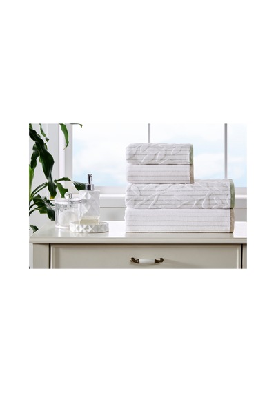 Özdilek Leaf Stripe Kadife Havlu Seti Best Set Beyaz