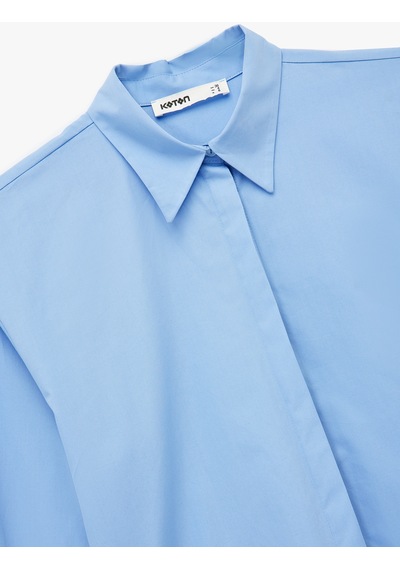 Koton Pamuklu Uzun Kollu Oversize Poplin Gömlek Mavi 7wak60014pw