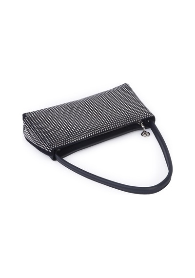 Nas Bag Kadın Basic Baget Omuz Ve Çapraz Çanta Siyah Gümüş Taşlı 27x12 Cm