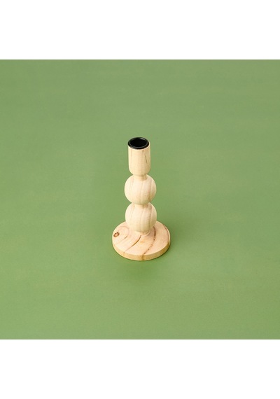 Kpmm Konik Ahşap Şamdan - Krem - 9,5x9,5x17,5 Cm Renkli