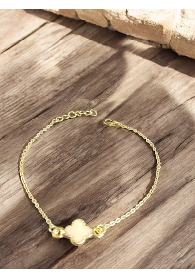 Gold Renk Minimal Bej Yonca Bileklik Gold