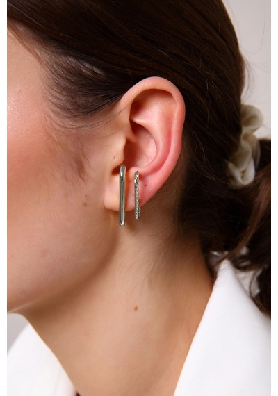 Kadın Gümüş 2'li Burgu & Basic Cuff Gümüş