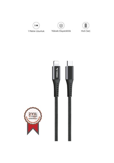 Delux Serisi Aksesuar Teknoloji Şarj Kablosu Type-c To Lightning 3.0a Data Kablo Ap210 Siyah