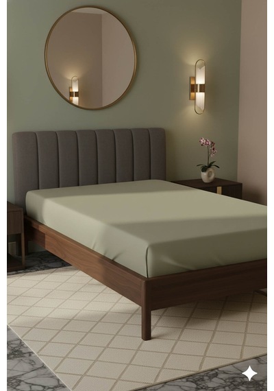%100 Pamuk Ranforce Premium Tek Kişilik Lastikli Çarşaf - Bej Bej