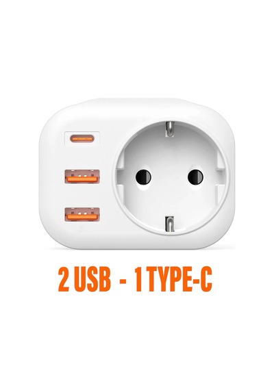 2500w 3.4a 2x Usb 1x Type-c 1x Soket Şarj Adaptörü Priz Çoğaltıcı Grup Priz 2 M