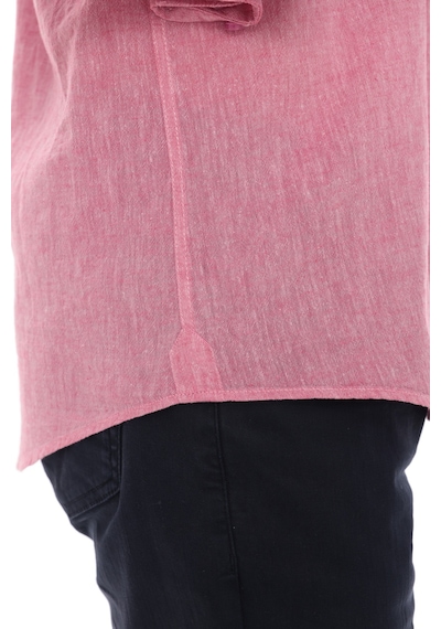 Slim Fit Uzun Kol Yaka Düğmeli Nefes Alan Keten Hediye Kutulu Erkek Gömlek Fs-004548 - Yavruağzı-3226 Kırmızı - Turuncu