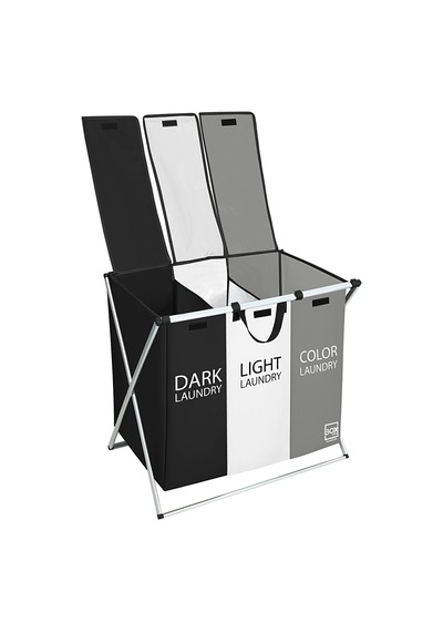 Box&Box Üç Bölmeli Çamaşır Sepeti Beyaz - Gri - Siyah