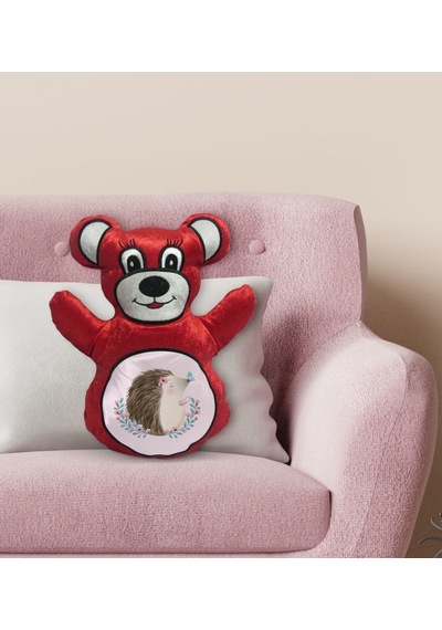 Bk Gift Sevimli Kirpi Tasarımlı Kırmızı Ayıcık Yastık-3