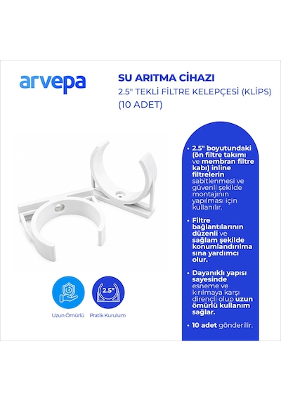 Arvepa Su Arıtma Cihazı 2.5" Tekli Filtre Kelepçesi (Klips) 10 Adet - Esnek Yapı