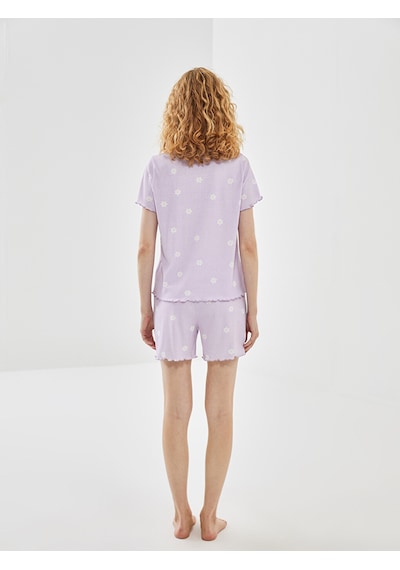 Lcw Young Lila Bisiklet Yaka Çiçekli Kadın Şortlu Pijama Takımı
