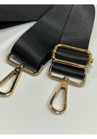 Karan Tuhafiye Çanta Sapı / Polyester Gold Detaylı Çanta Sapı - Siyah Siyah