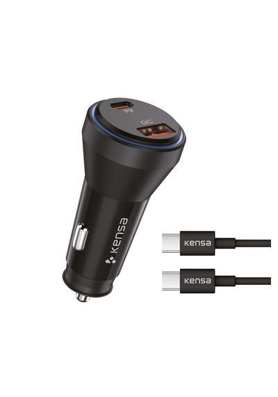 Kensa 65w Çift Portlu Hızlı Araç Şarj Aleti + Usb-c To Usb-c Şarj Kablosu Seti 65w Araç Şarj Cihazı