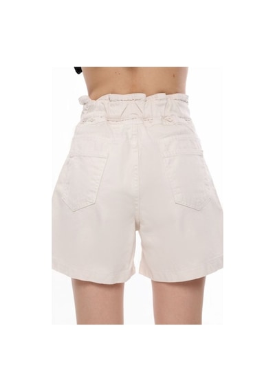 Hgfashion Kadın Beli Kemerli Yüksek Bel Krem Renk Kot Şort Krem