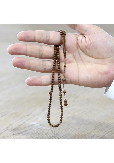 Tesbihane Sistemli Küre Kesim Mini Boy Kahverengi 99 Taneli Kuka Namaz Tesbihi