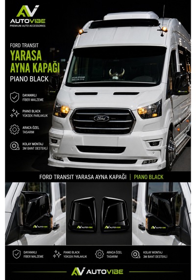 A Kalite Fiber Yarasa Ayna Kapağı Ford Transit Piano Black Boyalı Tam Uyumlu 2015 Sonrası