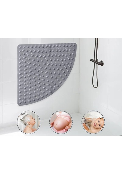 Mainshop Paspas Banyo Duş Küvet Için Vantuzlu Su Drenajlı 54x54 Cm M-163 Gri