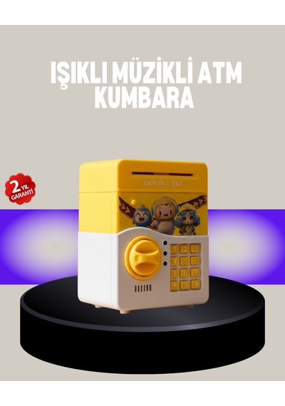 Sarı Şifreli Eğitici Çocuk Kumbarası Otomatik Para Girişli - Lisinya