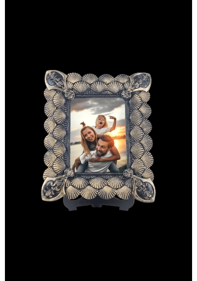 Deniz Kabuğu Desenli Polyester Fotoğraf Çerçevesi - Altın