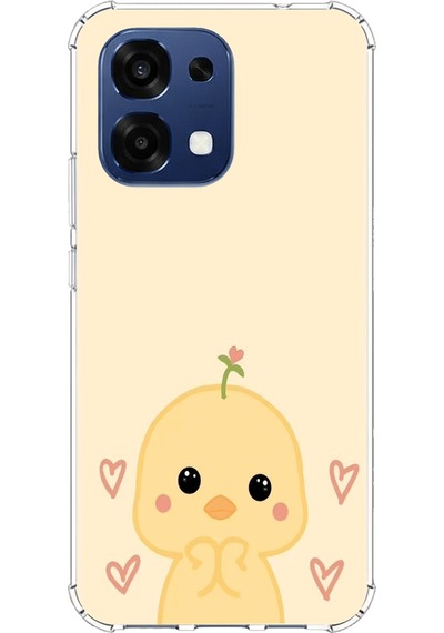 Oppo A6 Pro Uyumlu Sevimli Civciv Ve Kalp Desenli Baskılı Silikon Kılıf Renkli