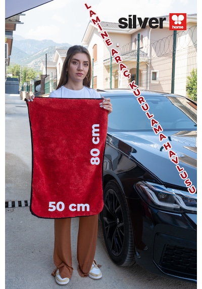 Mikrofiber Süper Emici Ekstra Kalın Ekstra Büyük Boy Kırmızı-siyah Lamine Araç Kurulama Havlusu