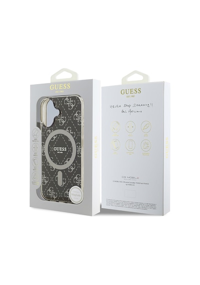 Apple Uyumlu iPhone 16 Kılıf Guess Lisanslı Magsafe Iml Baskılı Klasik Logolu 4g Desenli Kapak Kahverengi