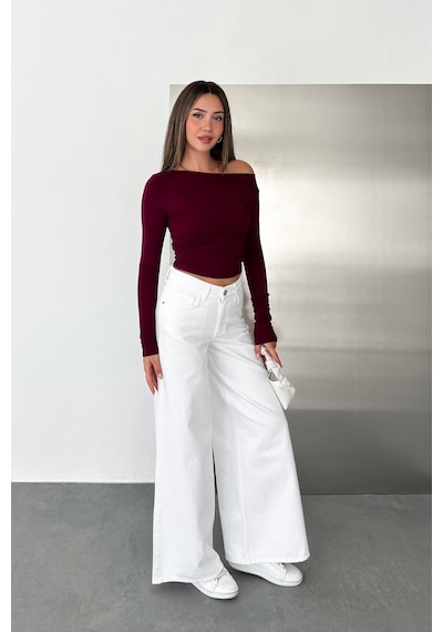 HLT Jeans Beyaz Kadın Wide Leg Jean %100 Pamuklu Yüksek Bel Palazzo Kot Pantolon Angel-2058