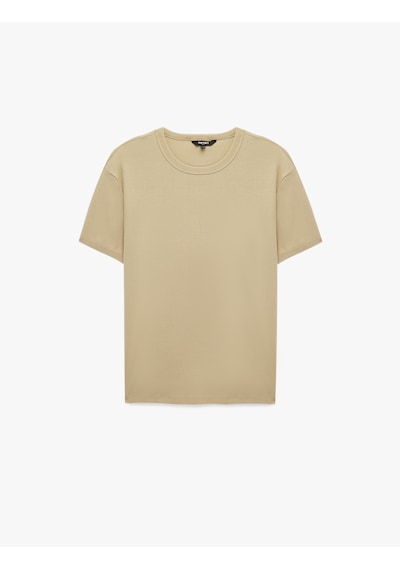 Koton Kısa Kollu Bisiklet Yaka Pamuklu Slim Fit Tişört Bej 6sam10027mk Ekru