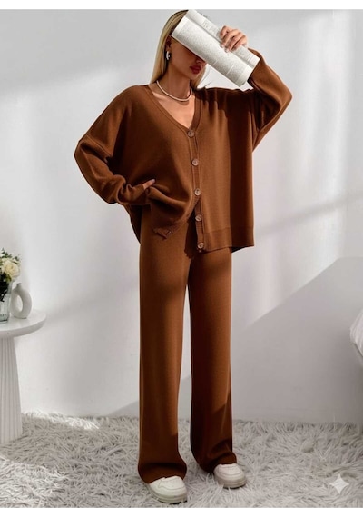 Sayzen Your Shine Basic Hirka Pantolon Alt-üst Takim Sy-2513 Kahverengi