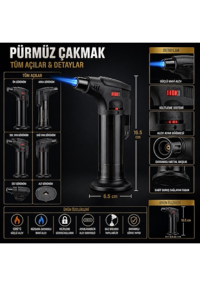 Pürmüz Çakmak 1300 C Turbo Jet Alevli Mangal Kamp Şömine Çakmağı Ayarlanabilir Alev Pürmüz Çakmak Diğer