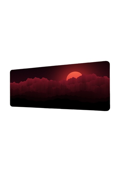Kızıl Ay Dağlar Gaming Mousepad Xxl 90x40 Cm Kaymaz Taban Dikişli Kenar Kırmızı Siyah Oyuncu Masa Pedi