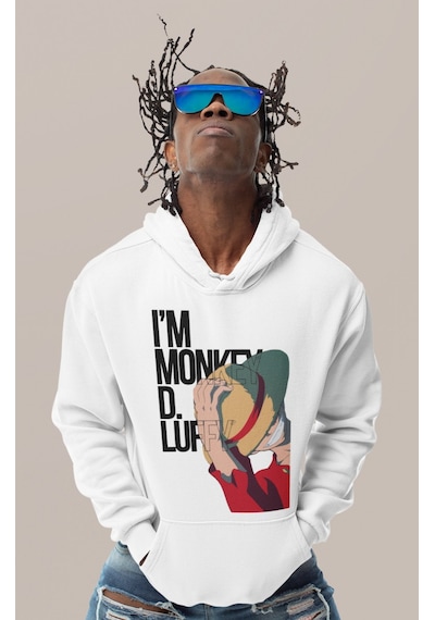 Sevbano I'm Monkey D. Luffy Baskılı Unisex Oversize One Piece Anime Karak beyaz