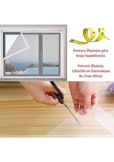 Beyaz Hazır Sineklik Tülü Çift Kat Sök Tak Pratik Yıkanabilir Pencere Kapı Sinekliği 150x125 Cm