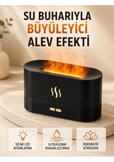 Led Alev Efektli Hava Nemlendirici 9 12 Saat Kullanımlı Aroma Difüzörü