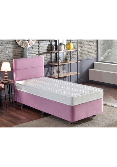 Nironyatak Niron Pinky 100 x 200 CM Tek Kişilik Yatak Seti - Pembe Kumaş Baza, Ba