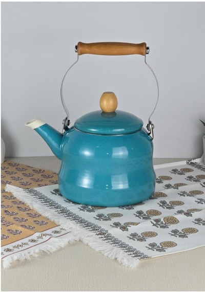 Alev Vintage Ahşap Saplı Emaye Demlik Kettle 2,5lt Turkuaz
