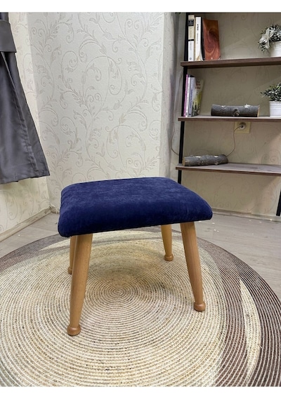 Trend Naturel Lacivert Ahşap Ayak Uzatma Pufu Makyaj Koltuğu Bench Tabure
