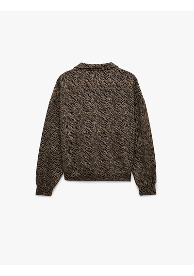 Koton Desenli Uzun Kollu Fermuarlı Yaka Sweatshirt Siyah Desenli 7wak30010uk Bdl