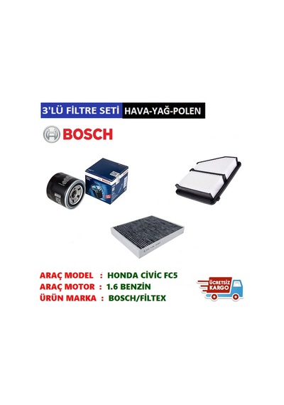 Honda Civic 1.6 Fc5 Bosch  Filtre Bakım Seti (2016-2021)