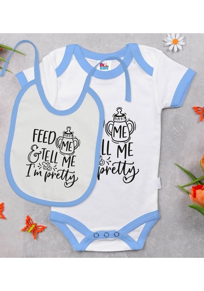 Bk Kids I'm Pretty Tasarımlı Mavi Bebek Body Zıbın Ve Mama Önlüğü Çok Renkli
