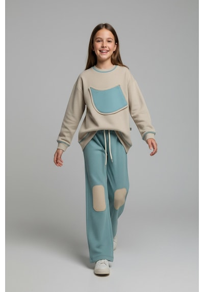 Aden Kids Unisex Çocuk %100 Pamuk Alt Üst Takım Bej - Yeşil