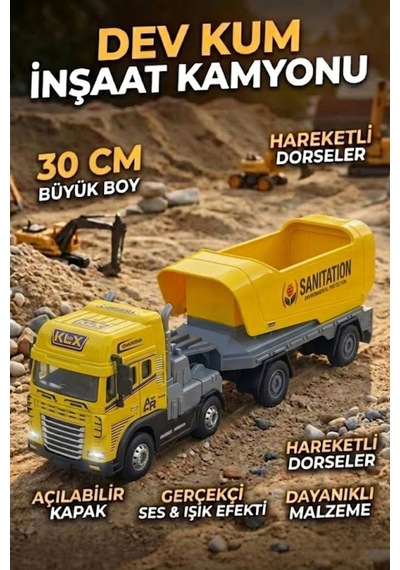 Oyuncak Büyük Boy Dev Hafriyat Kamyonu - Sesli Işıklı Hareketli Damperli İnşaat Tırı 30 Cm