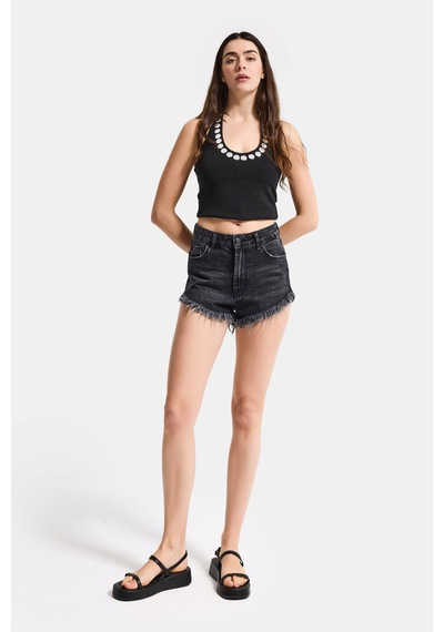 Itsbasic Kadın Koyu Füme 2s6-1 Mini Boy Denim Şort