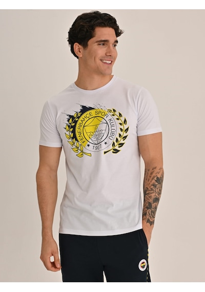 Fenerbahçe Erkek Kolej Brush Detaylı Logo Tshırt BEYAZ