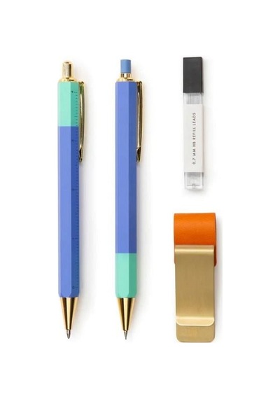 Kikkerland Inkerie 0.7 Mm Mekanik Uçlu Kalem & Tükenmez Kalem & Klips Seti Çok Renkli