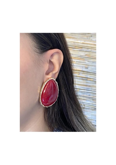 Lunarie İri Damla Kırmızı Taşlı Vintage Statement Küpe